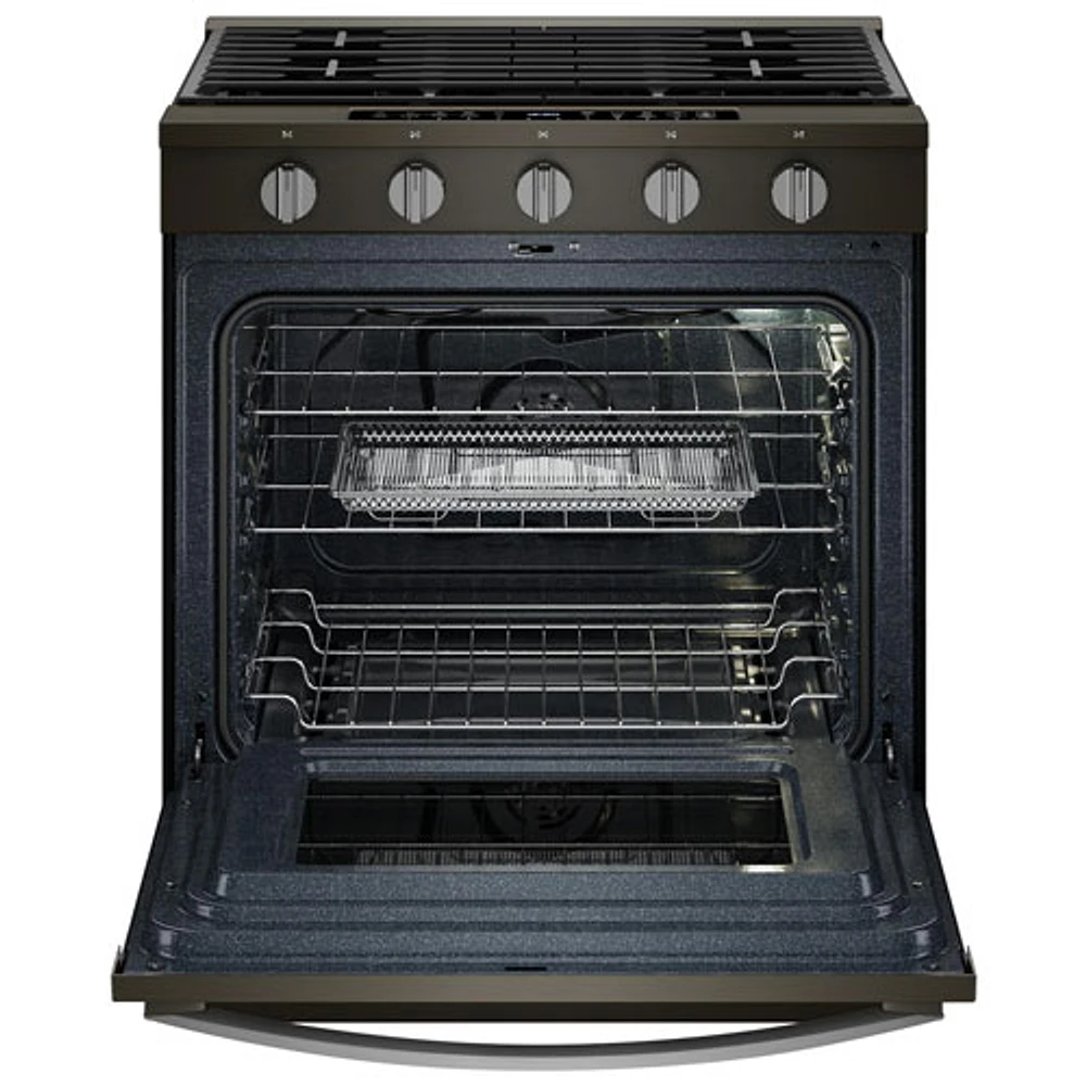 Whirlpool 30" 5.0 Cu. Ft. True Convection 5-Burner Slide-In Gas Air Fry Range (WSGS7530RV) - Black-on-Stainless