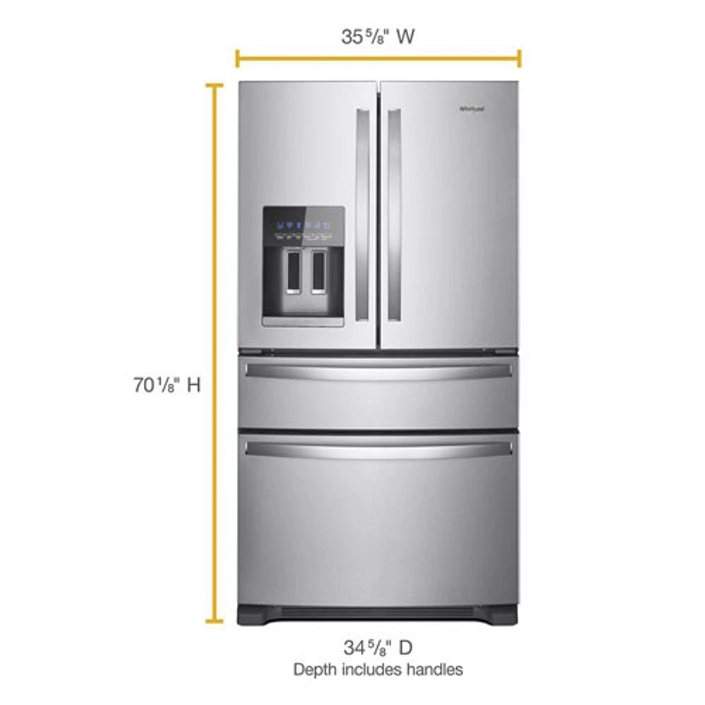 Whirlpool 36" 24.5 Cu. Ft. French Door Refrigerator with Water & Ice Dispenser (WRMF3636RZ) - Stainless Steel