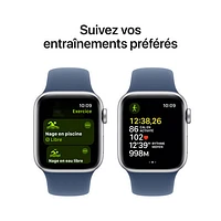 Apple Watch SE (GPS + Cellular) avec boîtier de 40 mm en aluminium argenté et bracelet sport denim par Rogers - Petit/Moyen - Financement mensuel