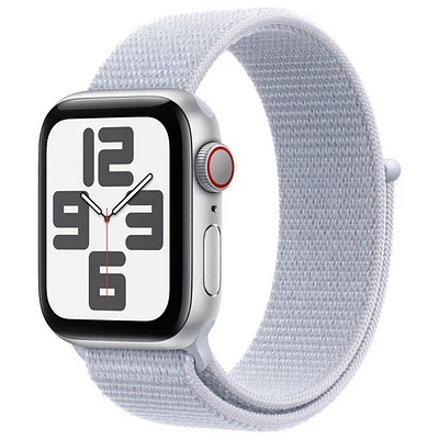 Apple Watch SE (GPS + Cellular) de 40 mm avec boîtier en aluminium argenté et bracelet sport à rabat nuage bleu par TELUS