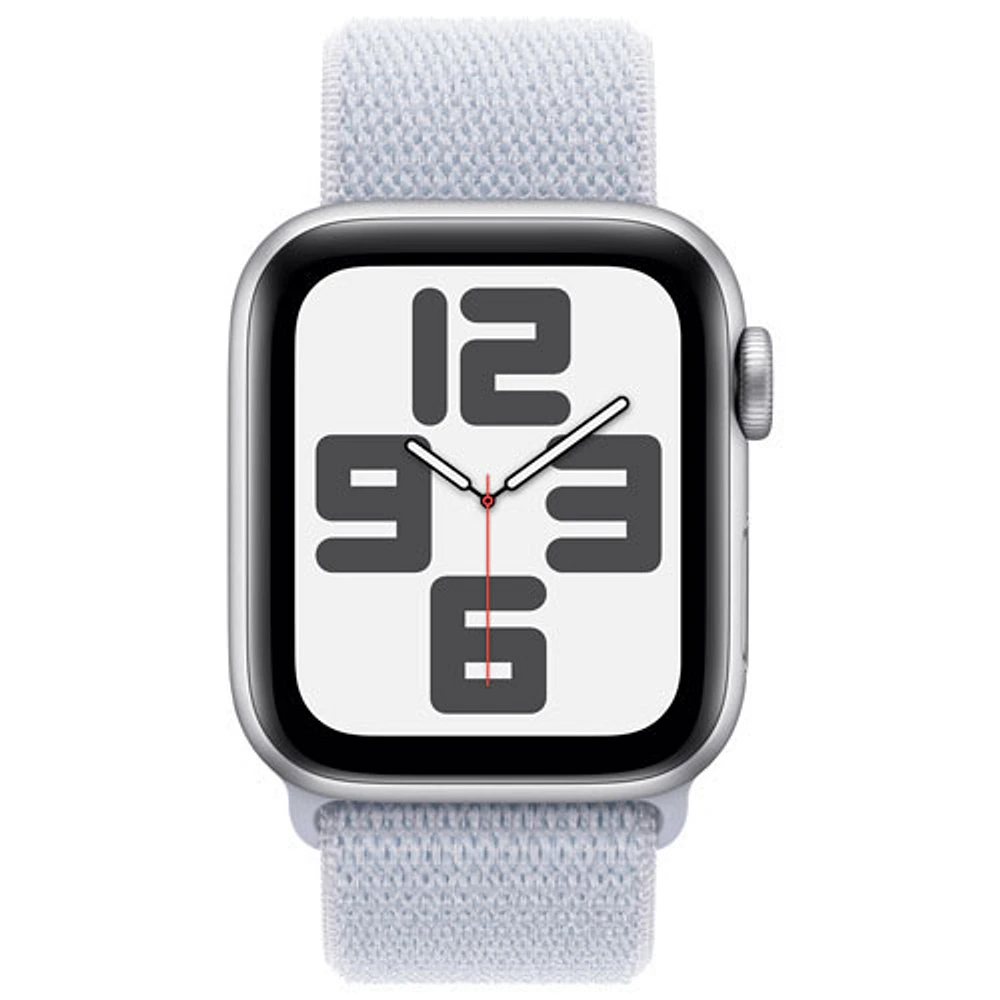 Apple Watch SE (GPS + Cellular) de 40 mm avec boîtier en aluminium argenté et bracelet sport à rabat nuage bleu par TELUS