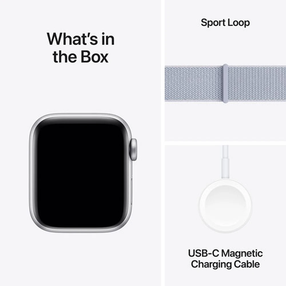 Apple Watch SE (GPS + Cellular) de 40 mm avec boîtier en aluminium argenté et bracelet sport à rabat nuage bleu par TELUS