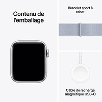Apple Watch SE (GPS + Cellular) de 40 mm avec boîtier en aluminium argenté et bracelet sport à rabat nuage bleu par TELUS