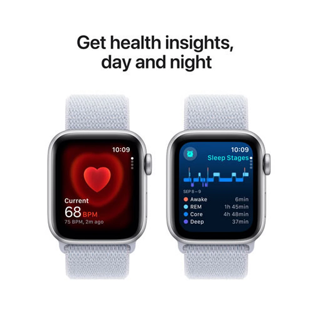 Apple Watch SE (GPS + Cellular) de 40 mm avec boîtier en aluminium argenté et bracelet sport à rabat nuage bleu par TELUS