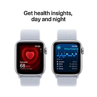 Apple Watch SE (GPS + Cellular) de 40 mm avec boîtier en aluminium argenté et bracelet sport à rabat nuage bleu par TELUS