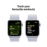 Apple Watch SE (GPS + Cellular) de 40 mm avec boîtier en aluminium argenté et bracelet sport à rabat nuage bleu par TELUS