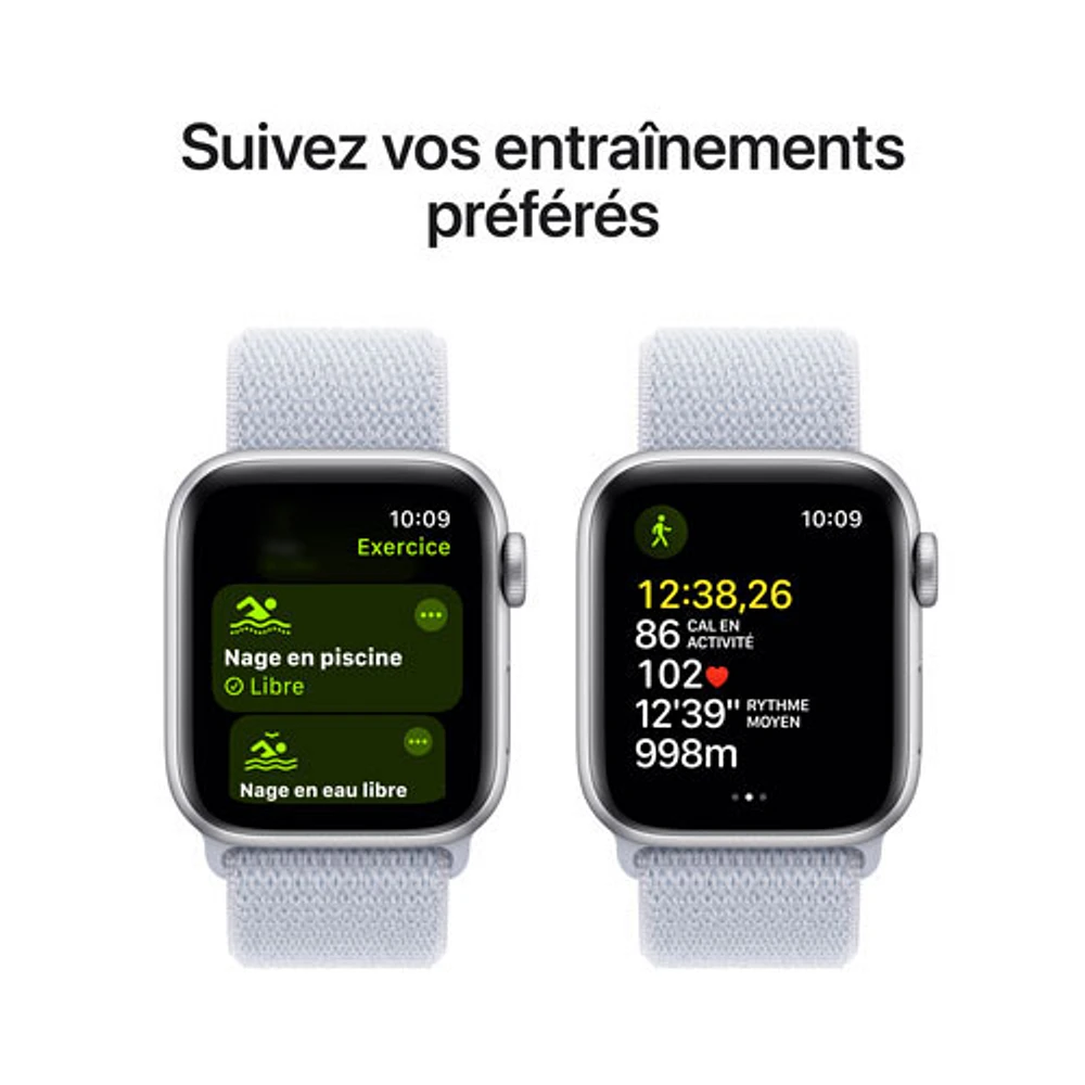 Apple Watch SE (GPS + Cellular) de 40 mm avec boîtier en aluminium argenté et bracelet sport à rabat nuage bleu par TELUS