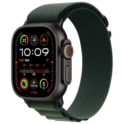 Apple Watch Ultra 2 (GPS + Cellulaire) avec boîtier de 49 mm en titane noir et bracelet Alpin vert foncé par Virgin Plus - Grand - Financement mensuel