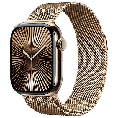 Freedom Mobile Apple Watch Series 10 (GPS+Cellular) 42mm Gold Titanium Case w/Gold Milanese Loop-M/L-Monthly Tab Payment