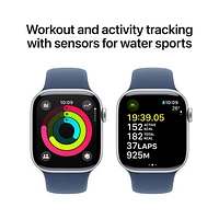 Apple Watch Series 10 (GPS + Cellulaire) avec boîtier de mm en aluminium argenté et bracelet sport denim par Freedom Mobile - Moyen/Grand