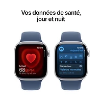 Apple Watch Series 10 (GPS + Cellulaire) avec boîtier de mm en aluminium argenté et bracelet sport denim par Freedom Mobile - Moyen/Grand
