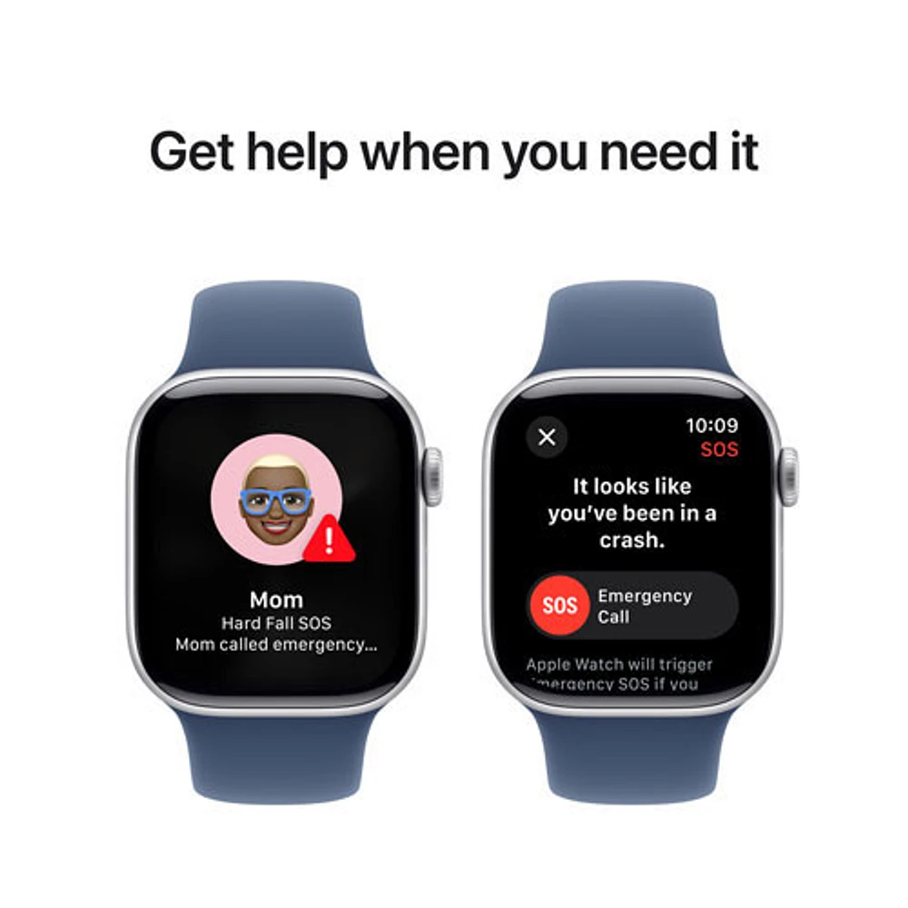 Apple Watch Series 10 (GPS + Cellulaire) avec boîtier de mm en aluminium argenté et bracelet sport denim par Freedom Mobile - Moyen/Grand