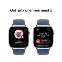 Apple Watch Series 10 (GPS + Cellulaire) avec boîtier de mm en aluminium argenté et bracelet sport denim par Freedom Mobile - Moyen/Grand