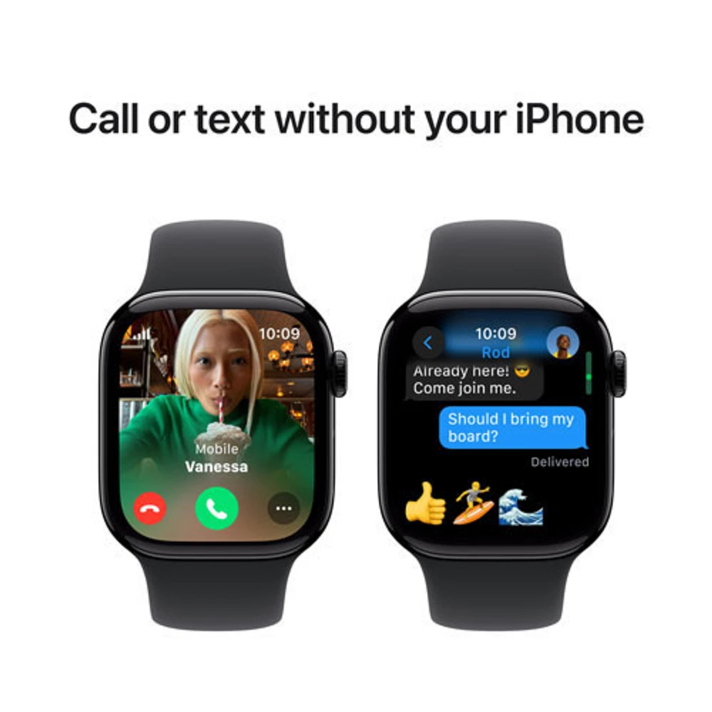 Freedom Mobile Apple Watch Series 10 (GPS+Cellular) 42mm Jet Black Aluminum Case w/Black Sport Band-M/L-Monthly Tab Payment