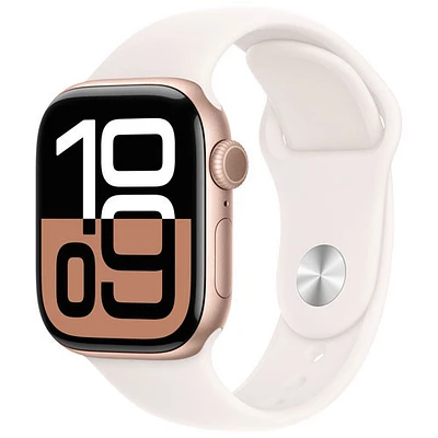 Apple Watch Series 10 (GPS + Cellulaire) avec boîtier de mm en aluminium rose doré et bracelet sport rose tendre par Freedom Mobile - Moyen/Grand