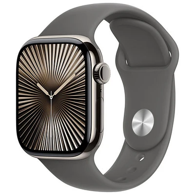 Apple Watch Series 10 (GPS + Cellulaire) avec boîtier de mm en titane naturel et bracelet sport gris pierre par Freedom Mobile - Moyen/Grand