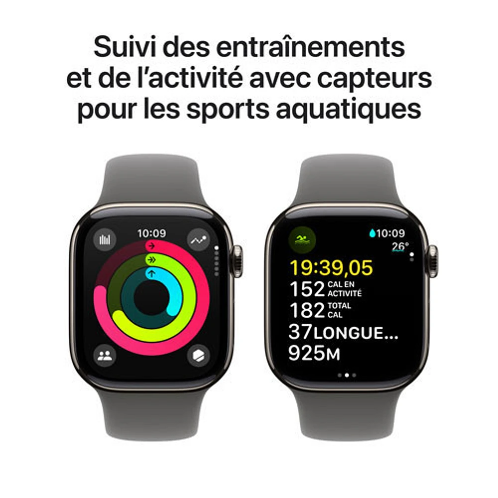 Apple Watch Series 10 (GPS + Cellulaire) avec boîtier de mm en titane naturel et bracelet sport gris pierre par Freedom Mobile - Moyen/Grand