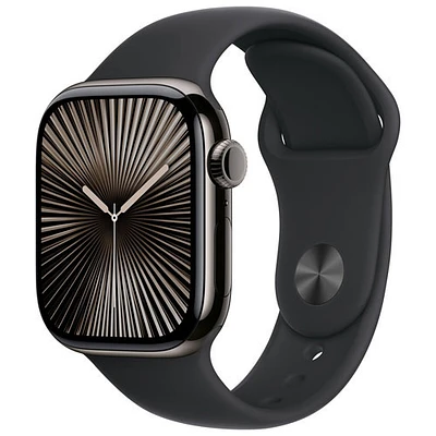 Apple Watch Series 10 (GPS + Cellulaire) avec boîtier de mm en titane ardoise et bracelet sport noir par Freedom Mobile - Moyen/Grand