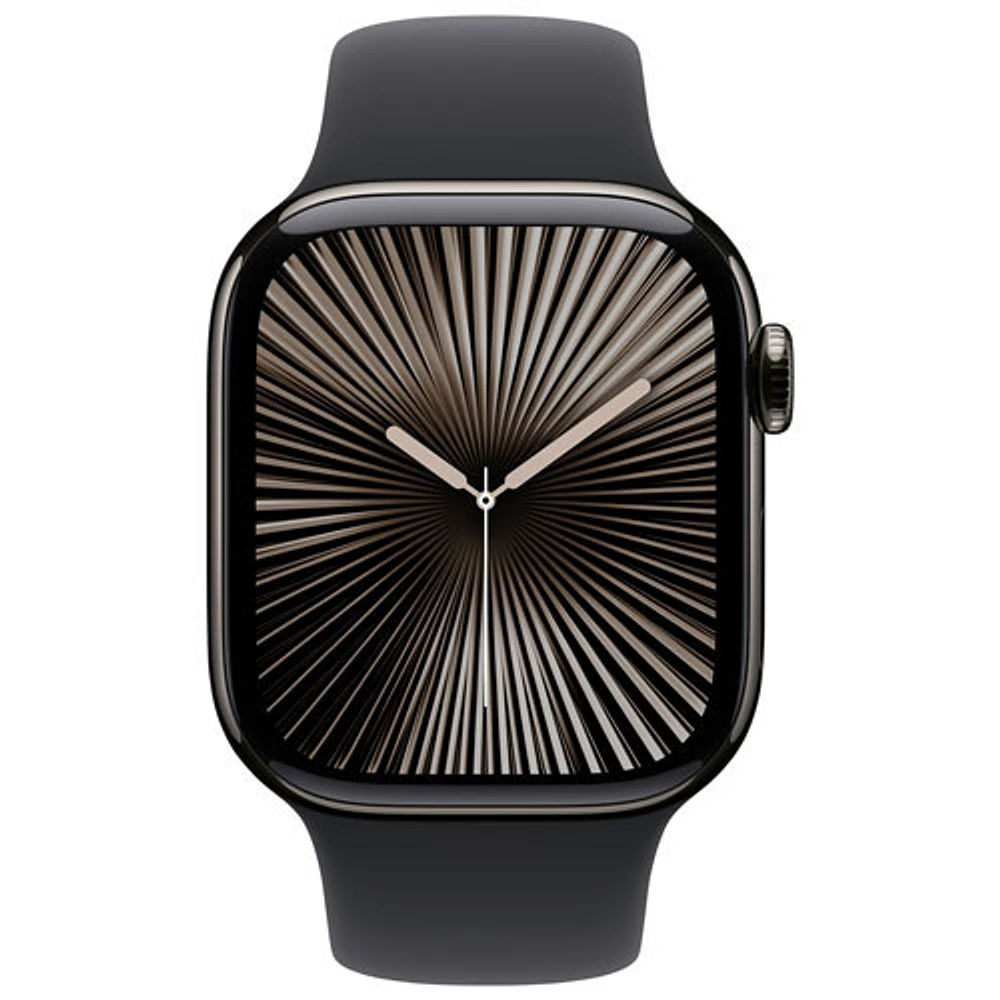Apple Watch Series 10 (GPS + Cellulaire) avec boîtier de mm en titane ardoise et bracelet sport noir par Freedom Mobile - Moyen/Grand