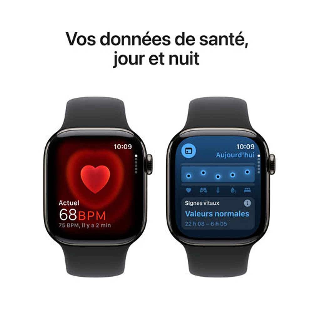 Apple Watch Series 10 (GPS + Cellulaire) avec boîtier de mm en titane ardoise et bracelet sport noir par Freedom Mobile - Moyen/Grand
