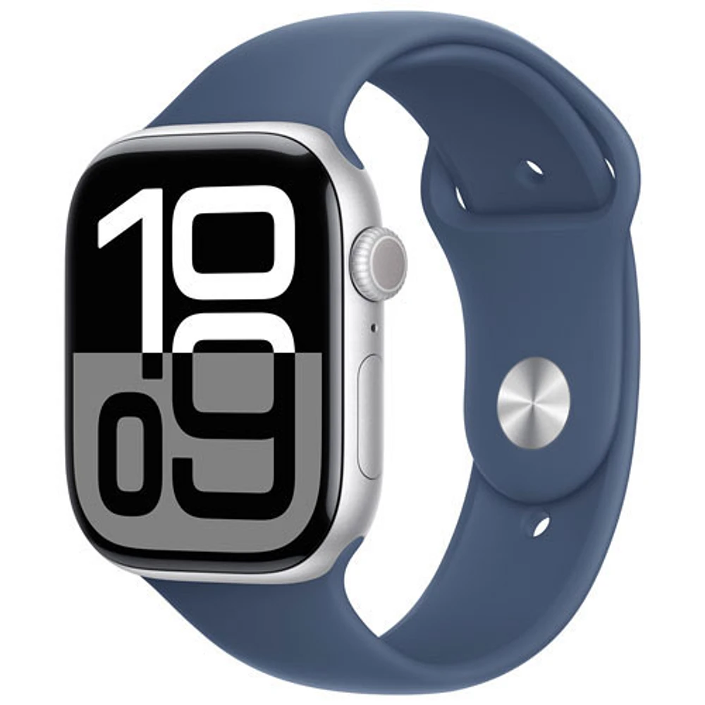 Freedom Mobile Apple Watch Series 10 (GPS+Cellular) 46mm Silver Aluminum Case w/Denim Sport Band-/M-Monthly Tab Payment