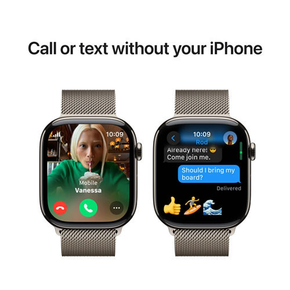 Apple Watch Series 10 (GPS + Cellulaire) avec boîtier de 46 mm en titane naturel et bracelet milanais naturel par Freedom Mobile - Moyen/Grand - Paiement Balance mensuel