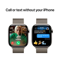 Apple Watch Series 10 (GPS + Cellulaire) avec boîtier de 46 mm en titane naturel et bracelet milanais naturel par Freedom Mobile - Moyen/Grand - Paiement Balance mensuel