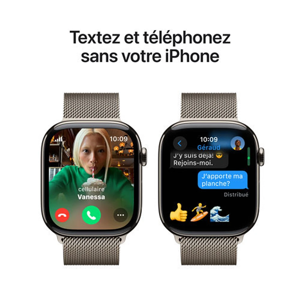 Apple Watch Series 10 (GPS + Cellulaire) avec boîtier de 46 mm en titane naturel et bracelet milanais naturel par Freedom Mobile - Moyen/Grand - Paiement Balance mensuel
