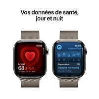 Apple Watch Series 10 (GPS + Cellulaire) avec boîtier de 46 mm en titane naturel et bracelet milanais naturel par Freedom Mobile - Moyen/Grand - Paiement Balance mensuel