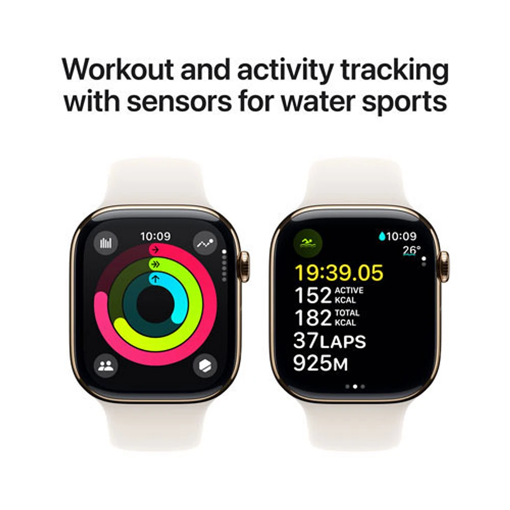 Apple Watch Series 10 (GPS + Cellulaire) avec boîtier de mm en titane doré et bracelet sport comète par Freedom Mobile - Moyen/Grand