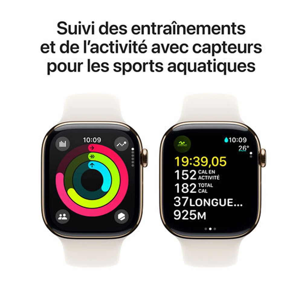 Apple Watch Series 10 (GPS + Cellulaire) avec boîtier de mm en titane doré et bracelet sport comète par Freedom Mobile - Moyen/Grand