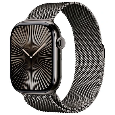 Apple Watch Series 10 (GPS + Cellulaire) avec boîtier de 46 mm en titane ardoise et bracelet milanais ardoise par Freedom Mobile - Petit/Moyen - Paiement Balance mensuel