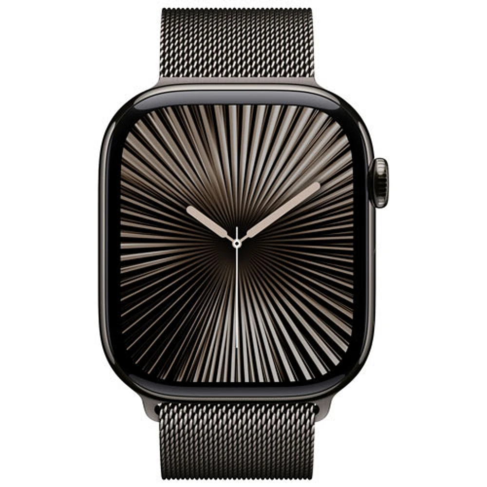 Apple Watch Series 10 (GPS + Cellulaire) avec boîtier de 46 mm en titane ardoise et bracelet milanais ardoise par Freedom Mobile - Petit/Moyen - Paiement Balance mensuel