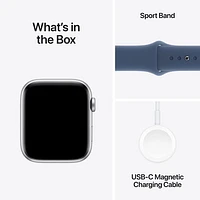 Apple Watch SE (GPS + Cellulaire) avec boîtier de mm en aluminium argenté et bracelet sport denim par Freedom Mobile - Moyen/Grand