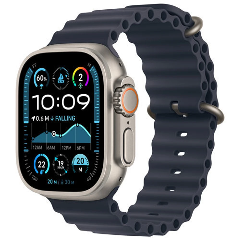 Freedom Mobile Apple Watch Ultra 2 (GPS+Cellular) 49mm Natural Titanium Case w/Navy Ocean Band-Monthly Tab Payment