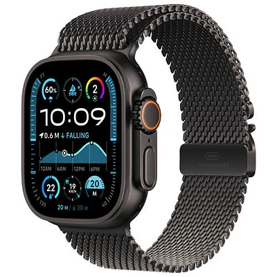 Apple Watch Ultra 2 (GPS + Cellulaire) avec boîtier de 49 mm en titane noir et bracelet milanais en titane noir par Freedom Mobile - Moyen - Paiement Balance mensuel