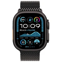 Apple Watch Ultra 2 (GPS + Cellulaire) avec boîtier de 49 mm en titane noir et bracelet milanais en titane noir par Freedom Mobile - Moyen - Paiement Balance mensuel