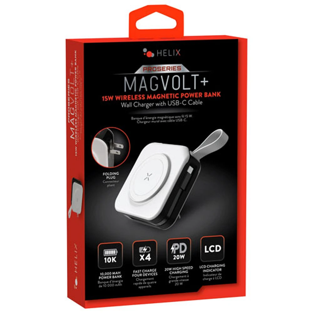 Helix MagVolt+ 10000 mAh 20W USB-A/USB-C Magnetic Wireless Power Bank with MagSafe - White