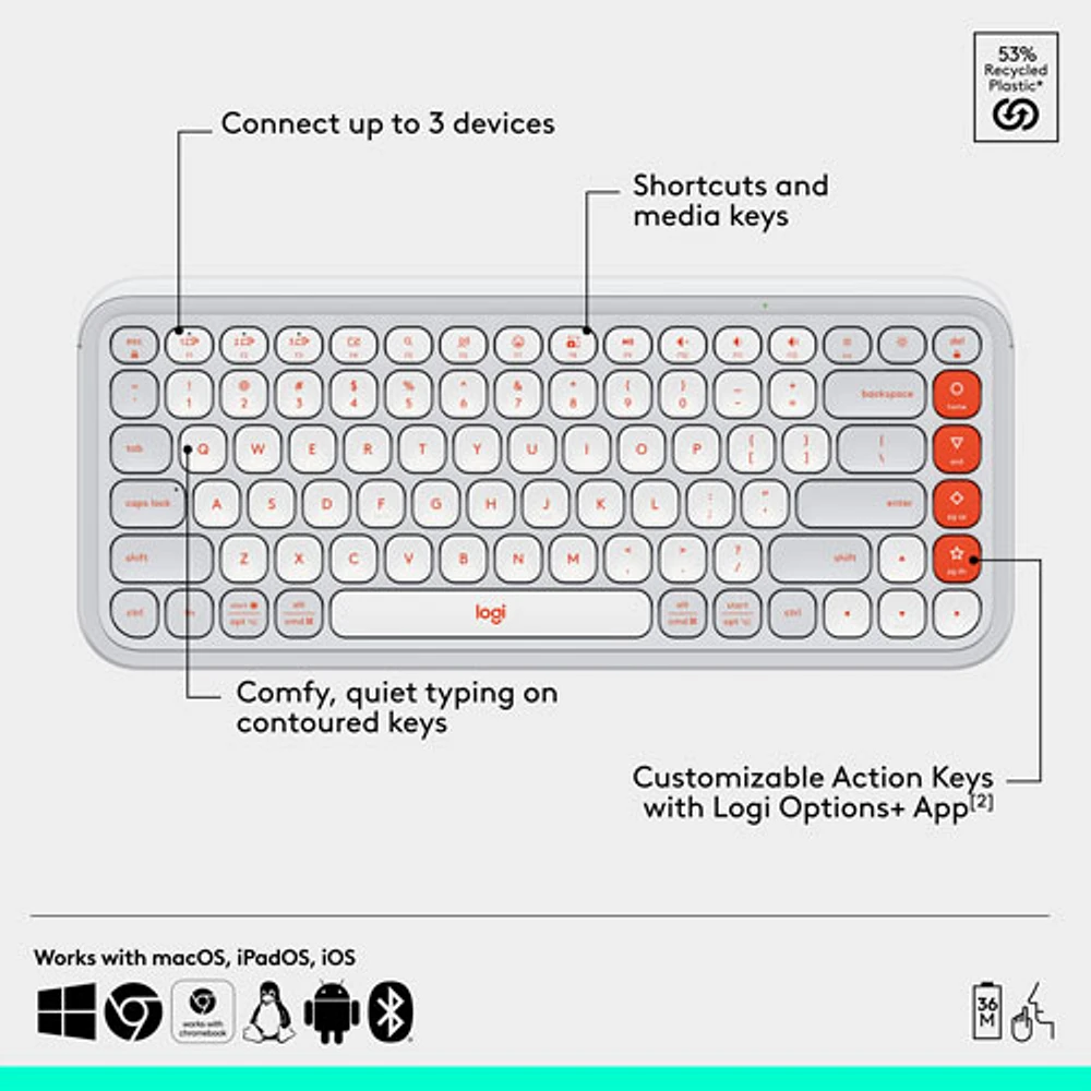 Logitech POP Bluetooth Optical Keyboard & Mouse Combo - Off-White/Orange - English