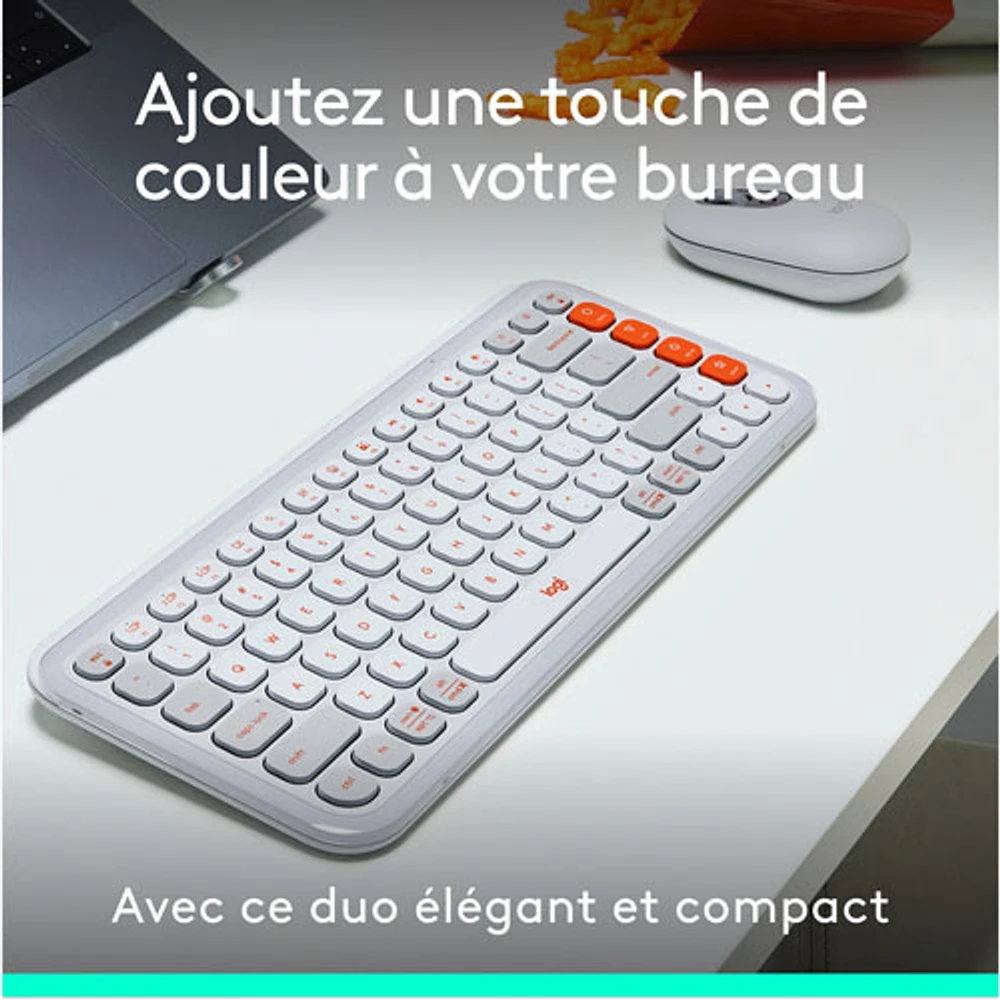 Logitech POP Bluetooth Optical Keyboard & Mouse Combo - Off-White/Orange - English