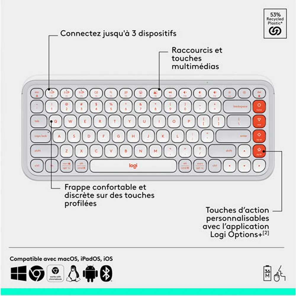 Logitech POP Bluetooth Optical Keyboard & Mouse Combo - Off-White/Orange - English