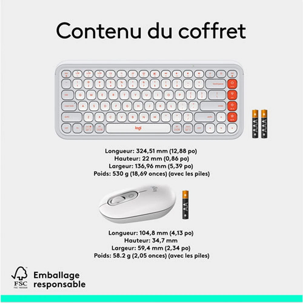 Logitech POP Bluetooth Optical Keyboard & Mouse Combo - Off-White/Orange - English