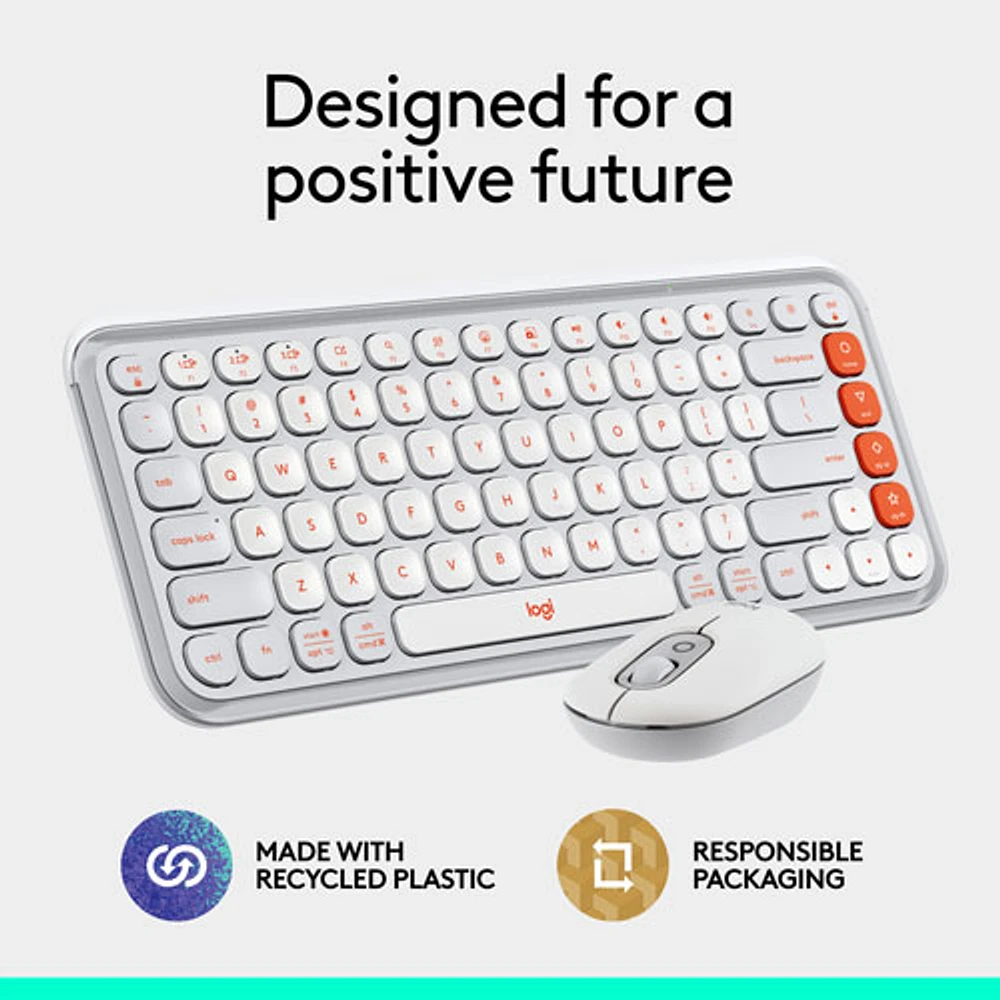 Logitech POP Bluetooth Optical Keyboard & Mouse Combo - Off-White/Orange - English