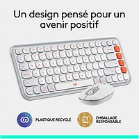 Logitech POP Bluetooth Optical Keyboard & Mouse Combo - Off-White/Orange - English