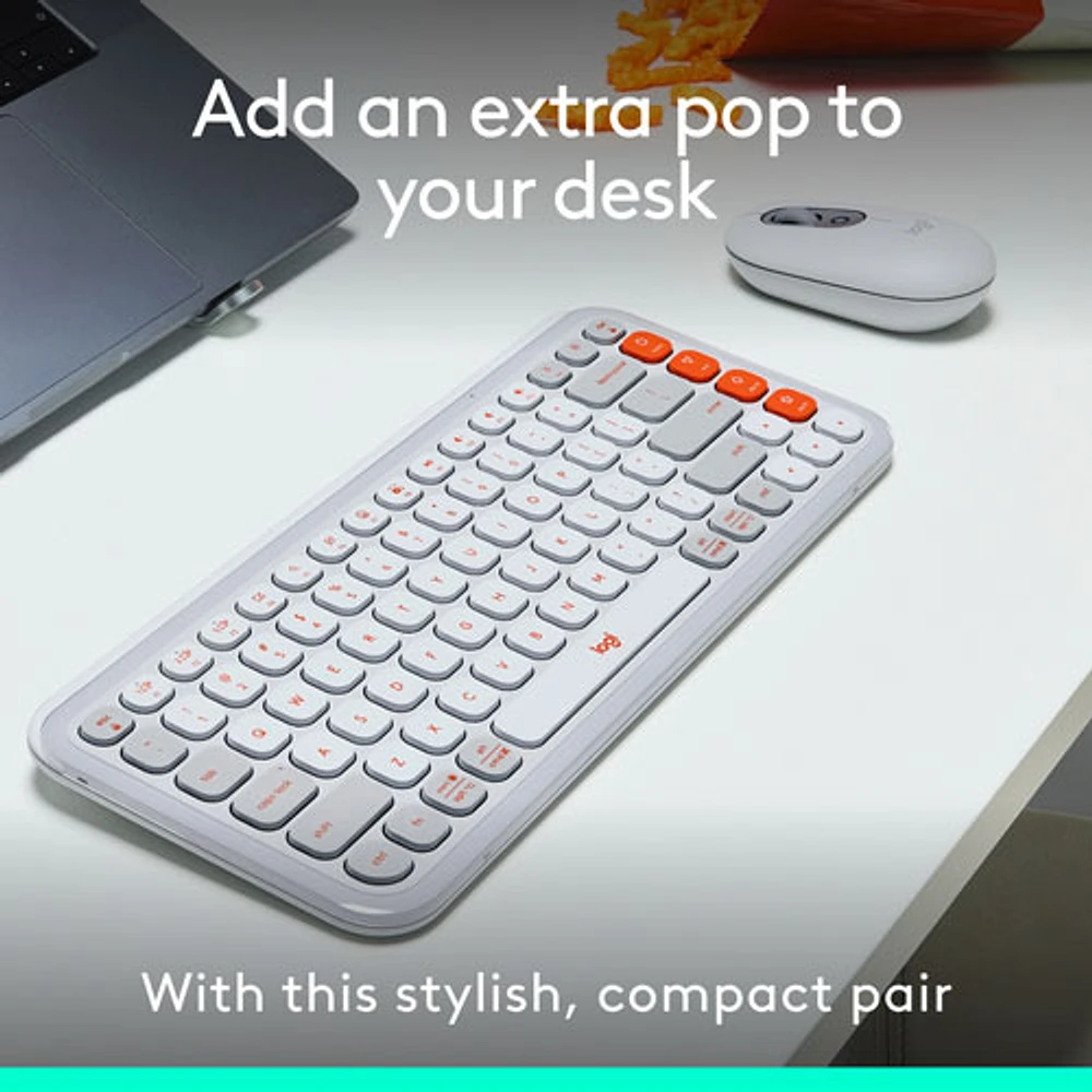 Logitech POP Bluetooth Optical Keyboard & Mouse Combo - Off-White/Orange - English