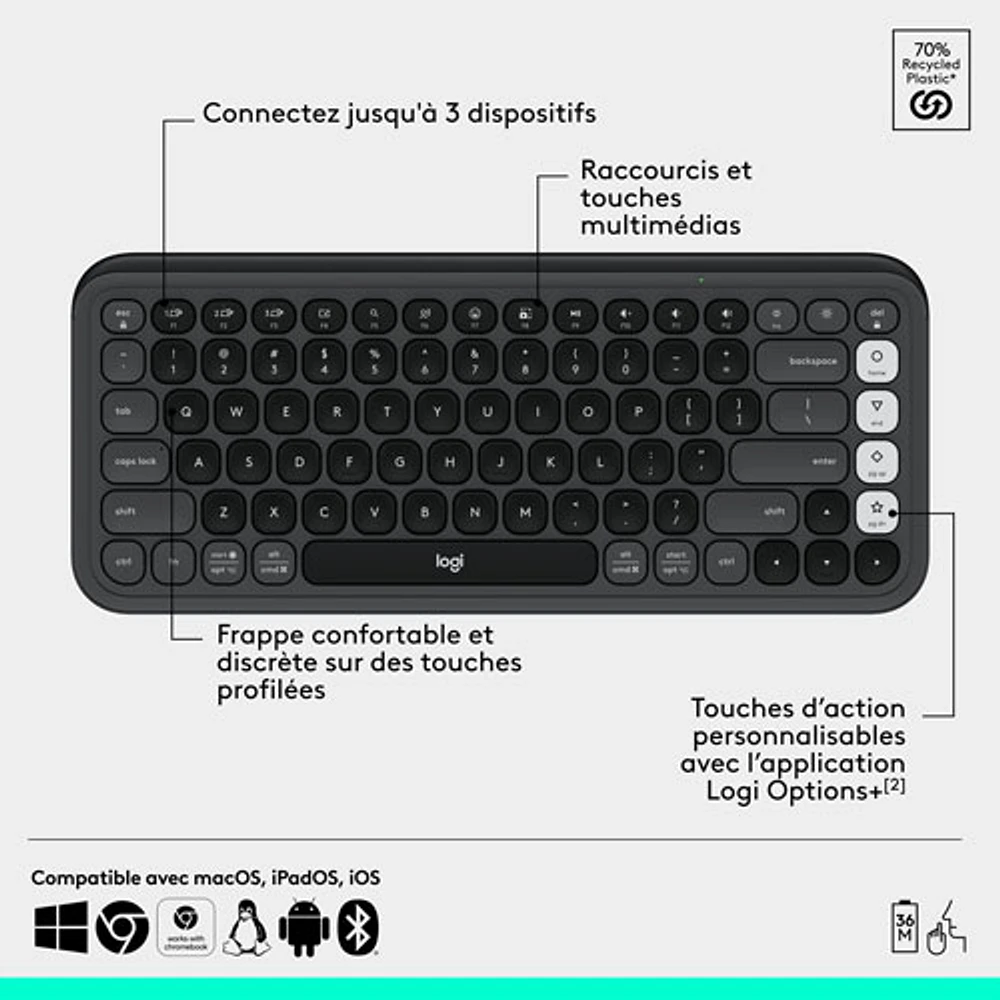 Logitech POP Bluetooth Optical Keyboard & Mouse Combo - Graphite/Off-White - English