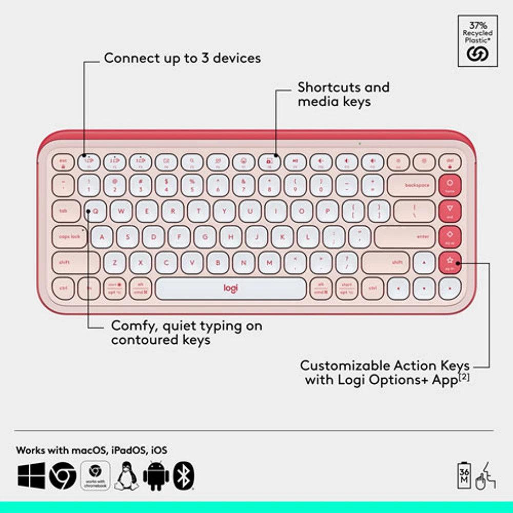 Logitech POP Bluetooth Optical Keyboard & Mouse Combo - Rose/Off-White - English