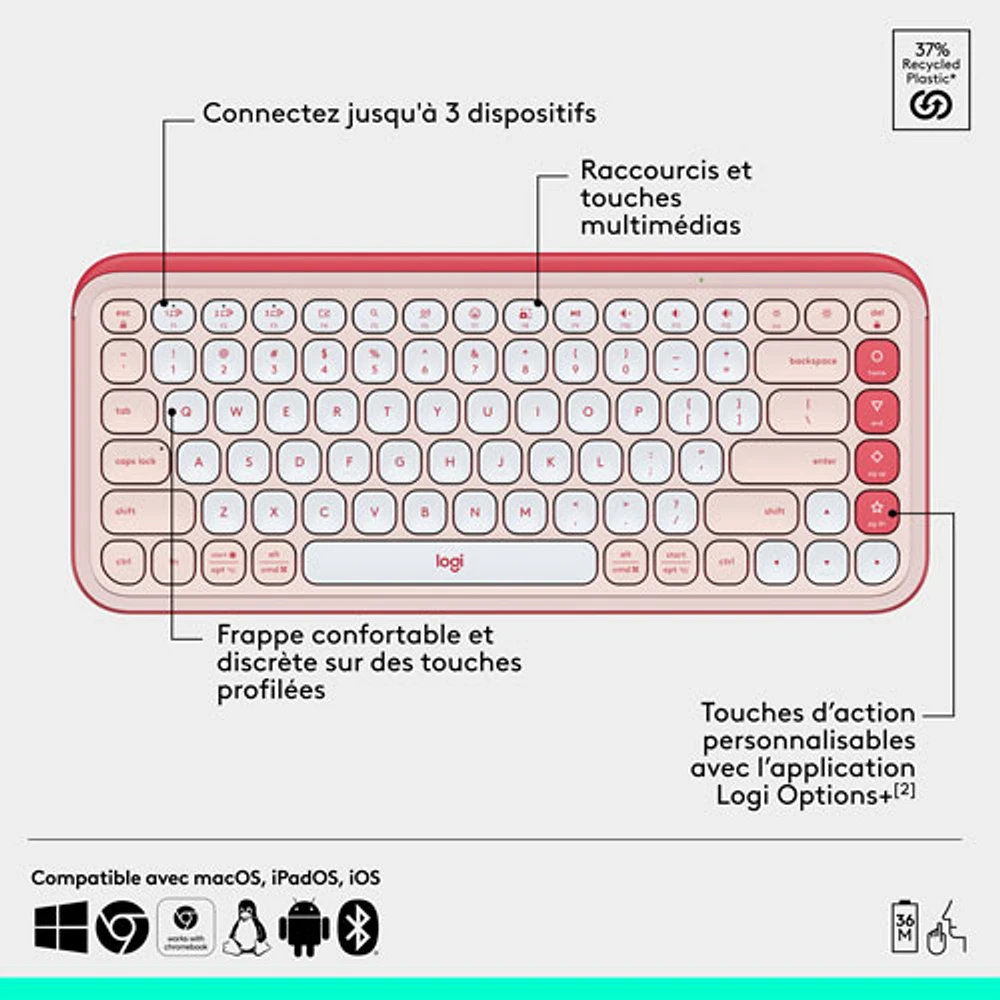 Logitech POP Bluetooth Optical Keyboard & Mouse Combo - Rose/Off-White - English