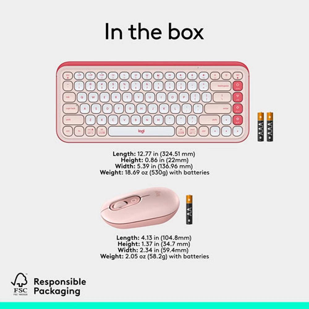 Logitech POP Bluetooth Optical Keyboard & Mouse Combo - Rose/Off-White - English