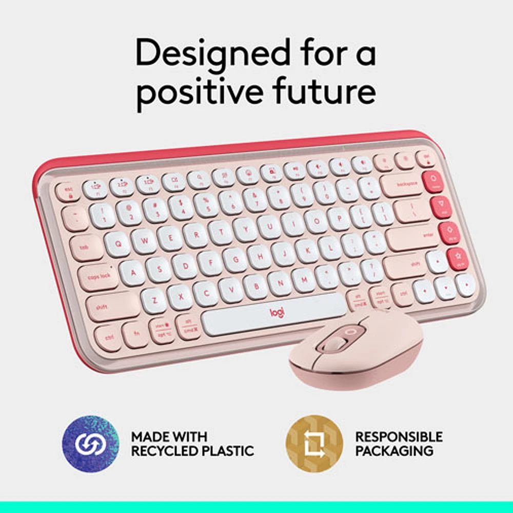 Logitech POP Bluetooth Optical Keyboard & Mouse Combo - Rose/Off-White - English